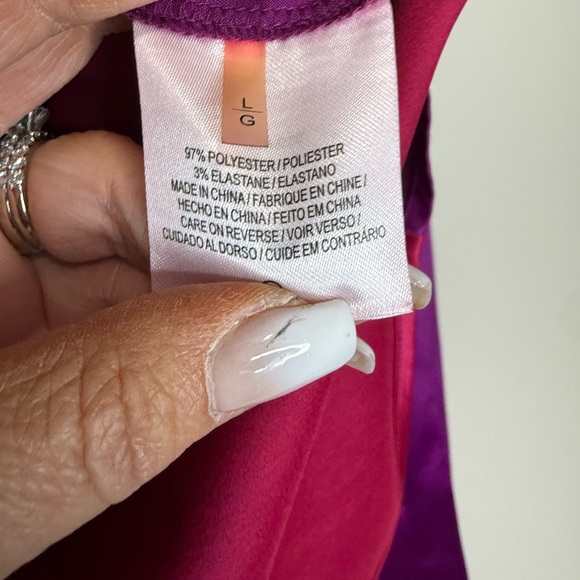 T.Tahari Elegant Purple & Pink color block Women's button up blouse size large - Picture 5 of 9